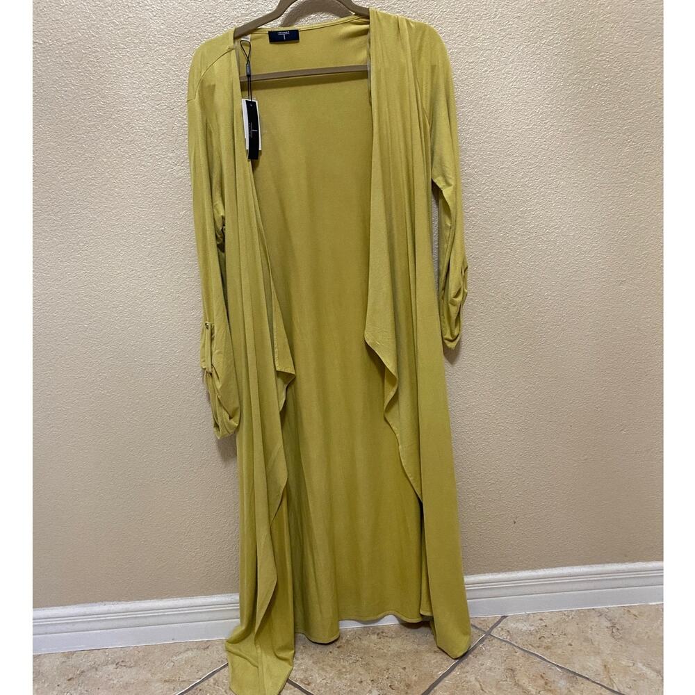 Tahari Chartreuse Long Open Drape Cardigan
